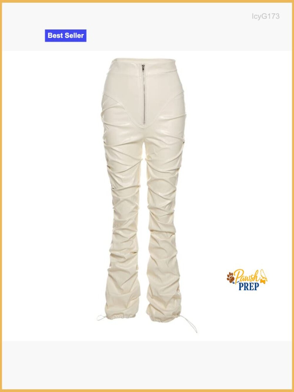 High Waist Faux Leather Pleated Stacked Leggings Y2K Streetwear Pants - Picture 5 of 5